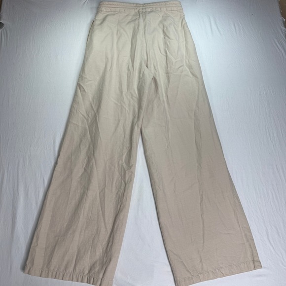 MNG Mango Linen Blend Wide Leg Pants Women's Size Small Beige Drawstring Casual - Picture 9 of 9